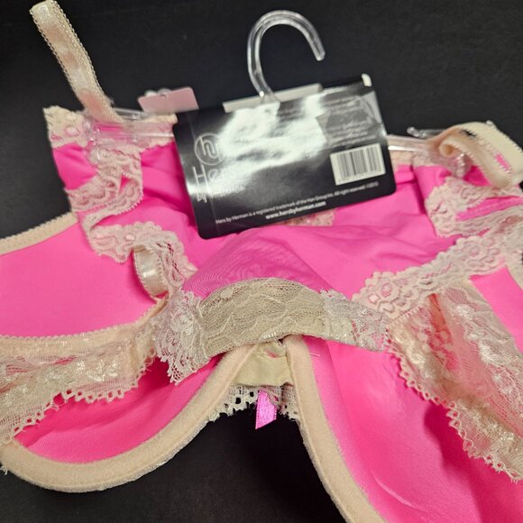 Hers by Herman 38D Pink/cream lacy Bra with with XL Pink/cream lacy panties - Picture 2 of 6